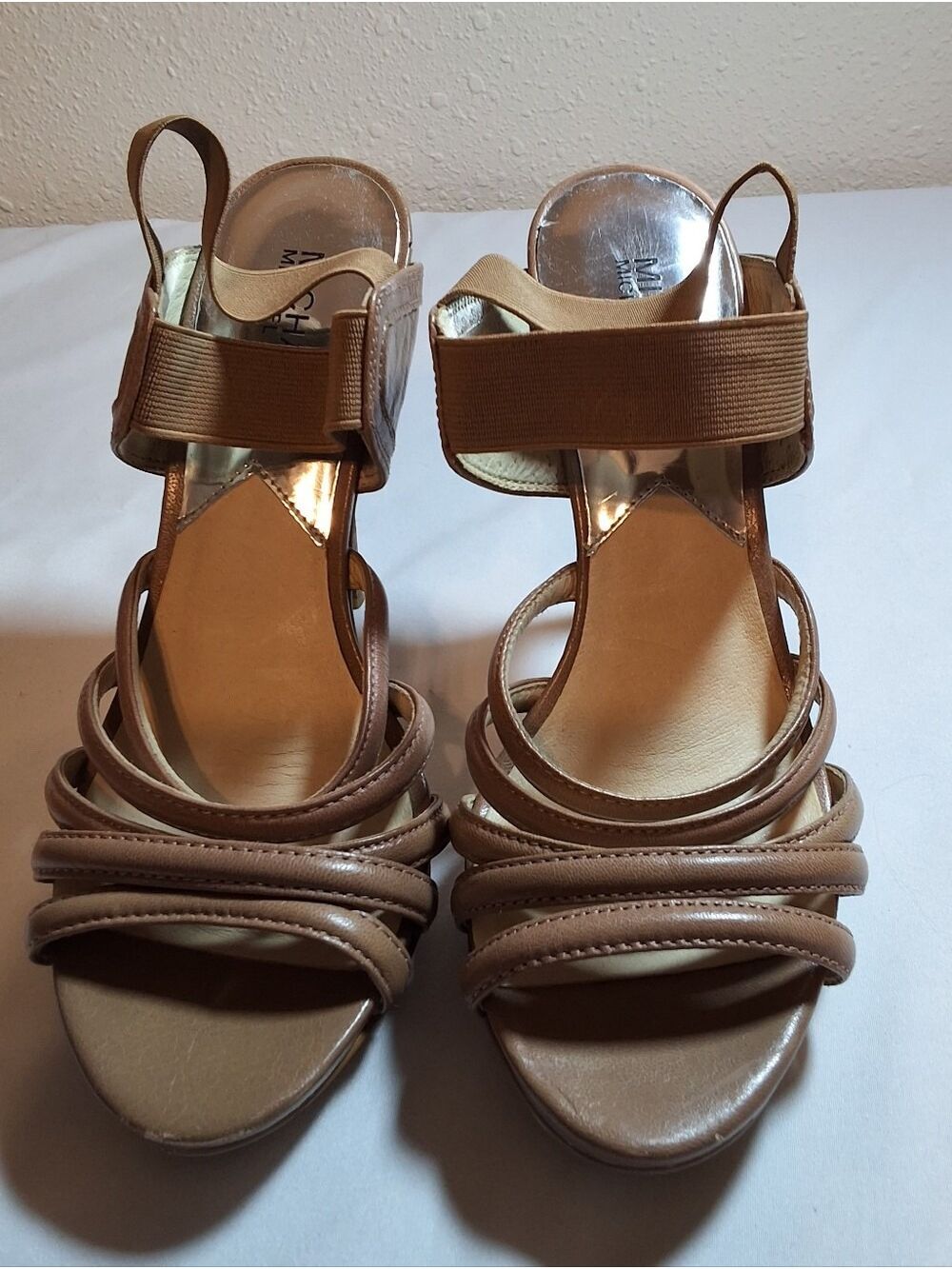 Michael Kors Strappy Stiletto Heels Beige Taupe Leather Sandals Size 8.5 - Picture 4 of 7